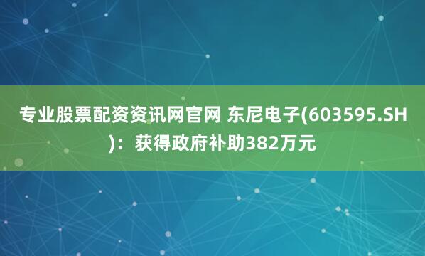 专业股票配资资讯网官网 东尼电子(603595.SH)：获得政府补助382万元